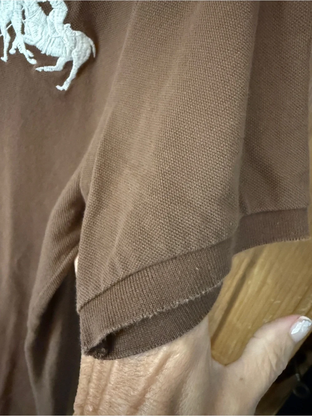 Ralph Lauren Brown Polo with White Logo & Collar Stripes